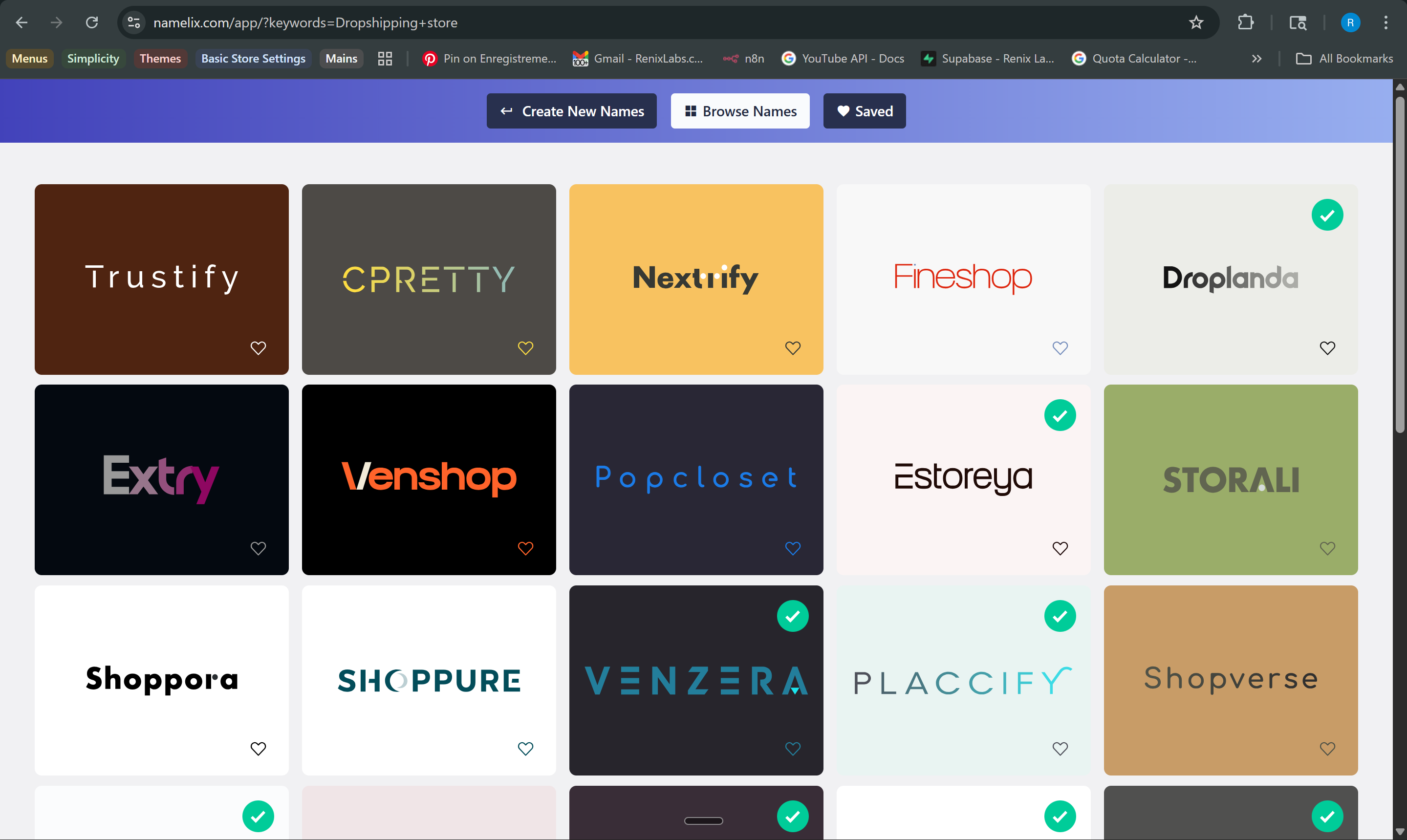 Namelix — generated name results